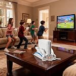 Wii Console Game Organizer Station,Wii Remote Charger Stand Base, 2 Batterie rechargeable Pcs compatible avec le kit Nunchuk de console Nintendo (Blanc)