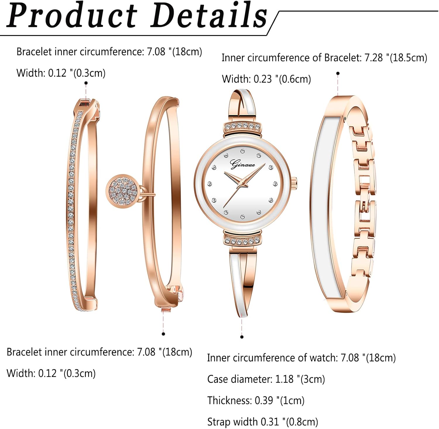 Avaner Bangle & Bracelet Set, 4 Pcs Wrist Watch & Bracelet Set Elegante for Women - Image 5