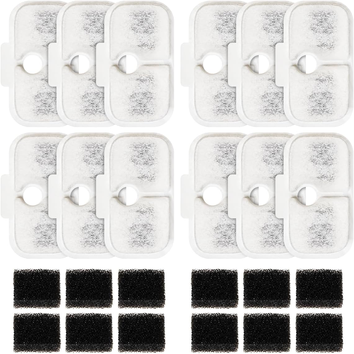 WuYan 12 Packs Replacement Filters for Dockstream Cat Water Fountain PLWF005,PLWF115,PLWF105,12 pcs Pet Water Fountain Filters with 12 pcs Pre-Filter Sponges