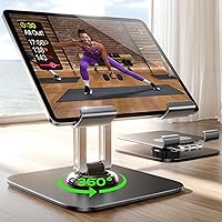 LISEN Adjustable iPad Tablet Stand Desk Holder - 360° Rotating Al-Ti Alloy Stand for 4.7-12.9" iPad, Kindle, Switch, Foldable Office Accessory