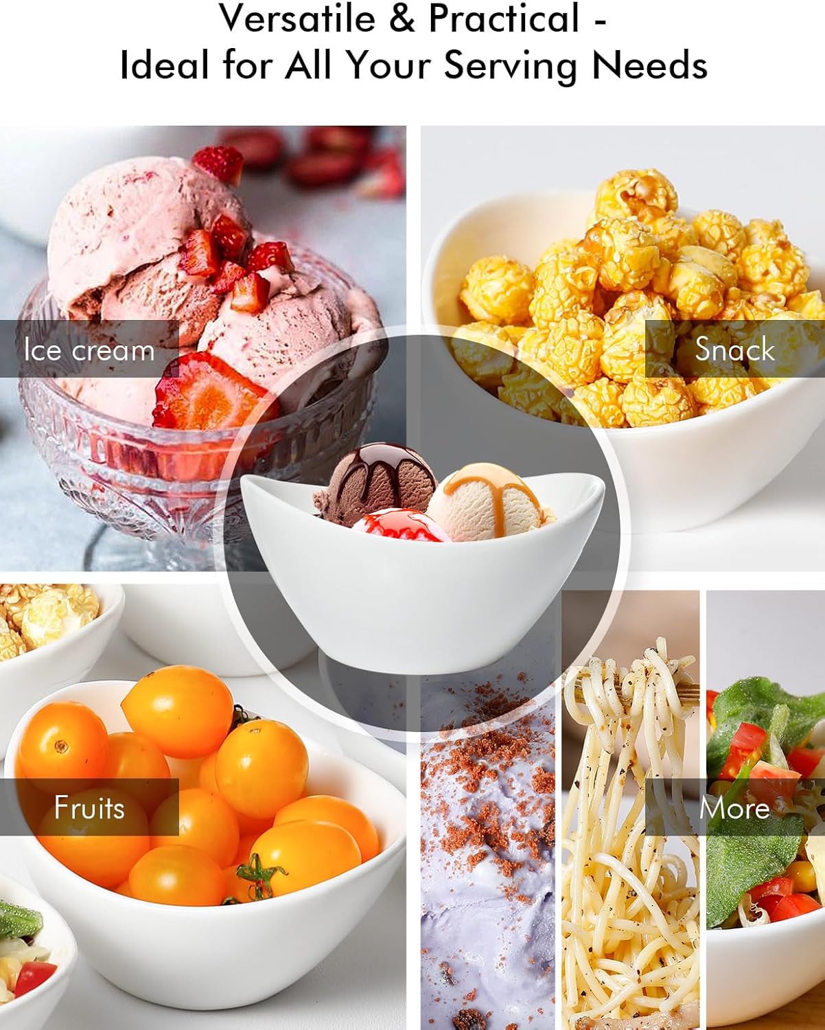 AISBUGUR Bowls Set of 6,10 OZ Ceramic Small Dessert Bowls for Kitchen,5Inch White Ice Cream Bowls for Dessert,Ice Cream,Snacks,Rice,Fruit, Soup - Dishwasher & Microwave Safe