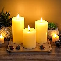 Vista 12 de JHY DESIGN Juego de velas 3D sin llama de 4/5/6 pulgadas de alta cera real, pilares LED parpadeantes con temporizador de control remoto de 8 teclas