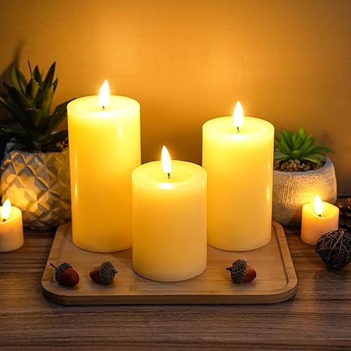 Miniatura 12 de JHY DESIGN Juego de velas 3D sin llama de 4/5/6 pulgadas de alta cera real, pilares LED parpadeantes con temporizador de control remoto de 8 teclas