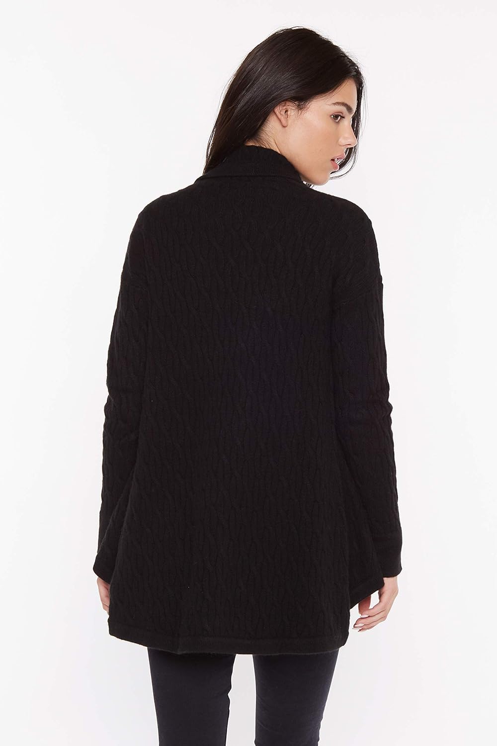 JENNIE LIU Women's 100% Pure Cashmere 4-ply Cable-Knit Drape-Front Open Cardigan Sweater - Image 2