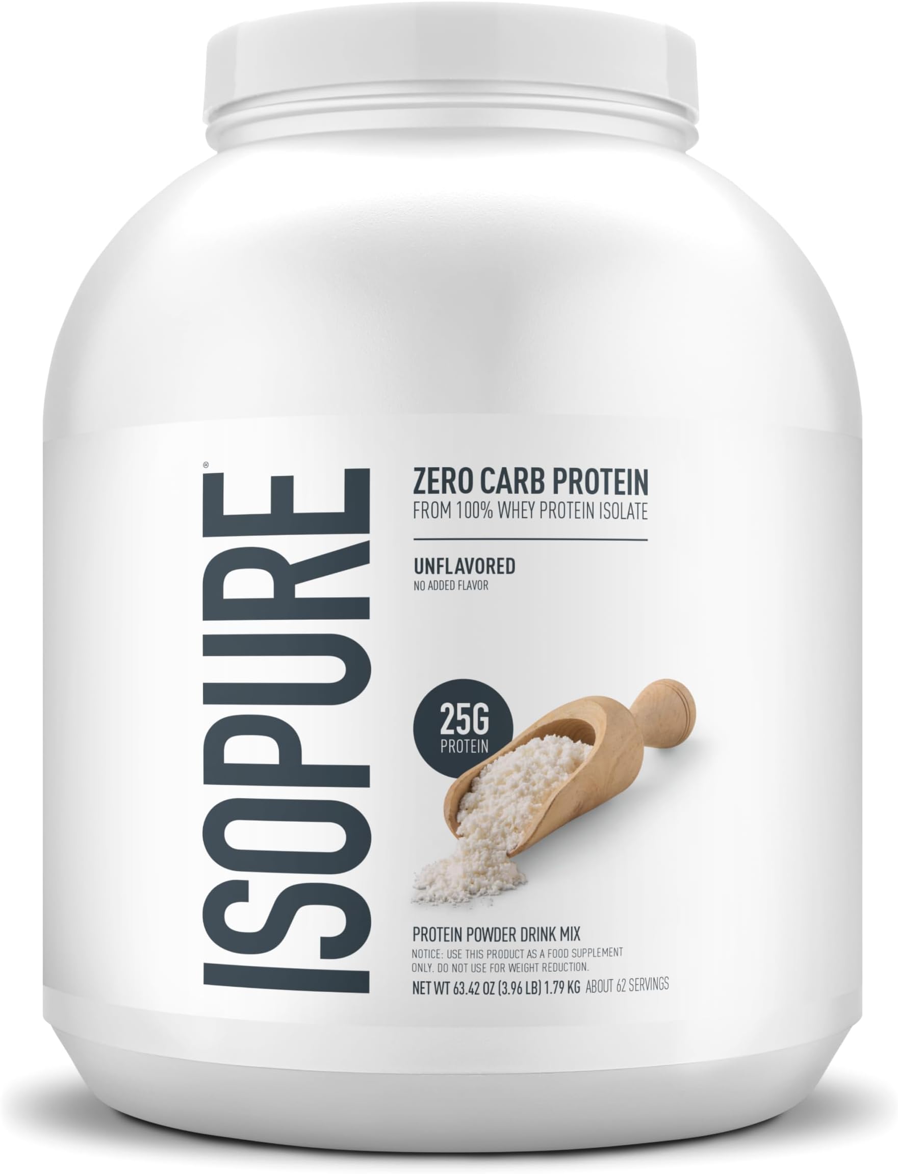 Isopure Zero Carb Whey Isolate Protein Powder, Unflavored 4.5 LB