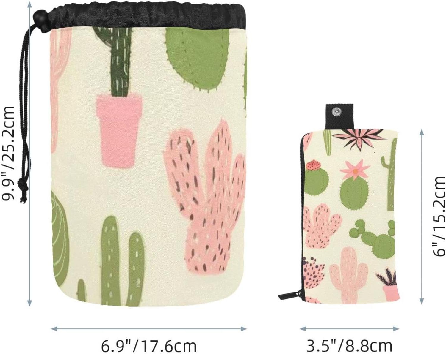 2PCS Colorful Cactus-47 Travel Cosmetic Bag Makeup Organizer, Drawstring Bathroom Cases - Cylindrical & Small Toiletry Bag image 4