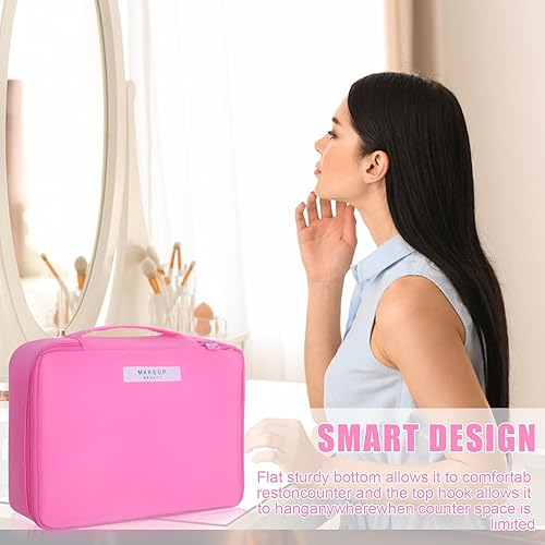 Miniatura 6 de Queboom Bolsa de maquillaje de viaje Bolsa de cosméticos Bolsa de maquillaje Bolsa de aseo para mujeres y niñas, Rosa claro, Moda