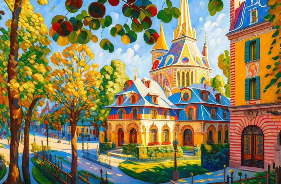 Toile murale 50x70 cm Église banlieue de Paris Patchwork Meechi tableau déco sans cadre