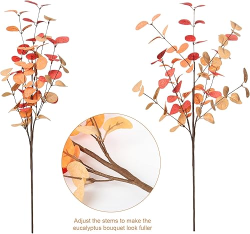Miniatura 7 de Beferr Decoración de tallos de eucalipto de otoño, 5 ramas de eucalipto sintético de 24 pulgadas, decoración de plantas artificiales de otoño,