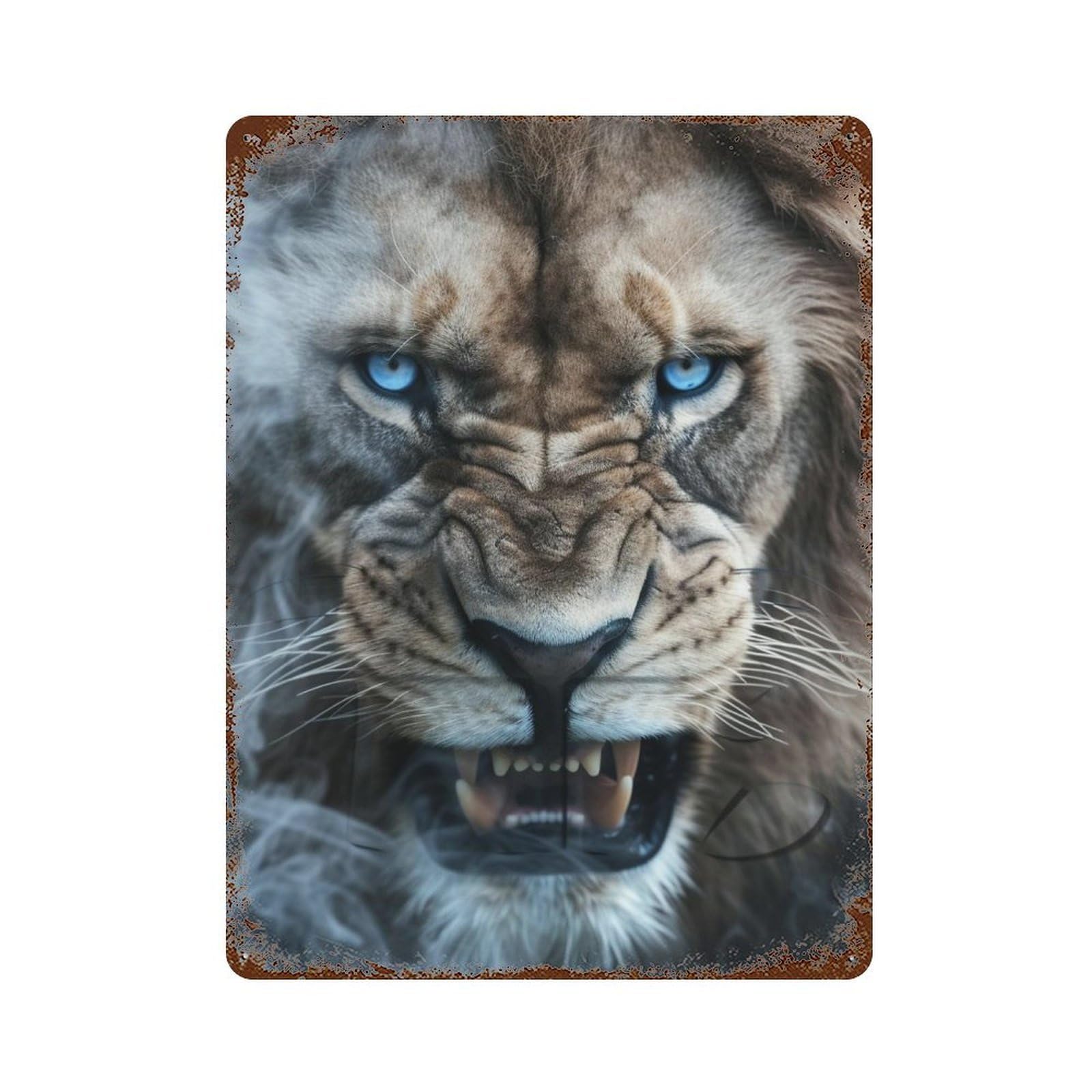 Weathered Tin Sign Wild Lion Roar -2 15.7"x11.8", Rustic Home Decor for Basement, Hobby Room And Garage Decor