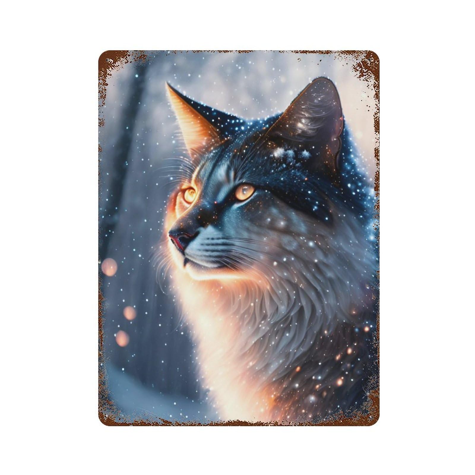 Galactic Cat Portrait Rustic Tin Plaque 15.7"x11.8", for Shed, Workshop And Garage Wall Decor, Shabby Chic Decor