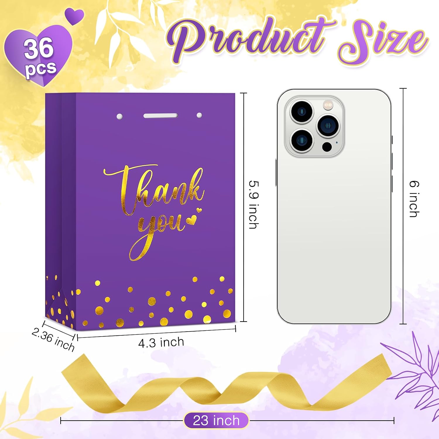 Kolldenn 36 Pack Small Thank You Gift Bags with Handles,Purple image 2