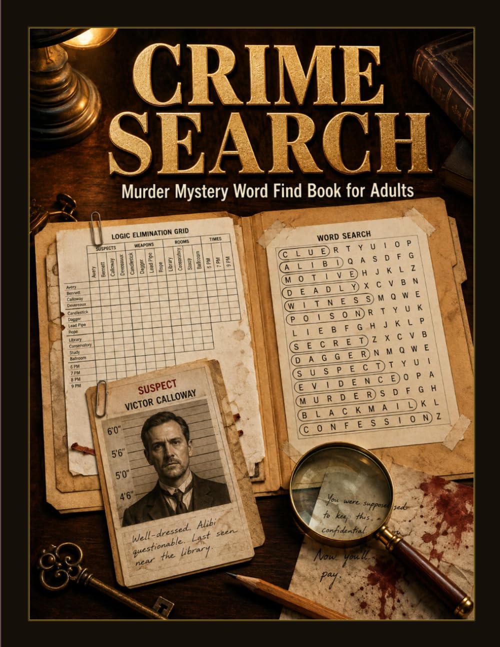Crime Search: Murder Mystery Word Find Book for Adults: 100 Large Print Detective Case Files of Homicides, Heists, and Sleuth Logic Grids