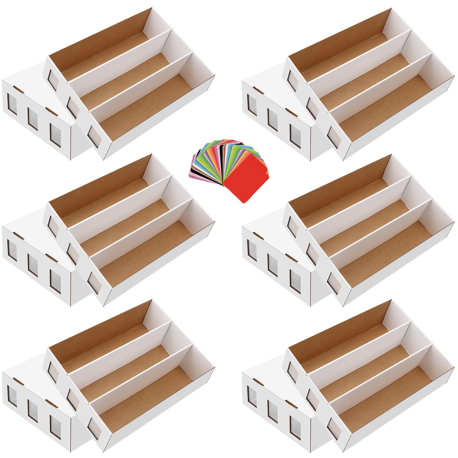 6 Pack Trading Card Storage Box, 14000+ Count Card Storage Box with 48 Card Divider White Sports Card Storage Box Cardboard Card Organizer Box Bulk Card Case Trading Card Box for Sports Card Collector