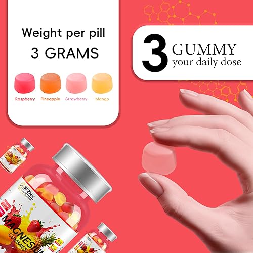 Miniatura 3 de Gomitas de glicinato de magnesio de 800 mg, gomitas de magnesio sin azúcar para adultos con L-treonato, suplementos de potasio masticables para