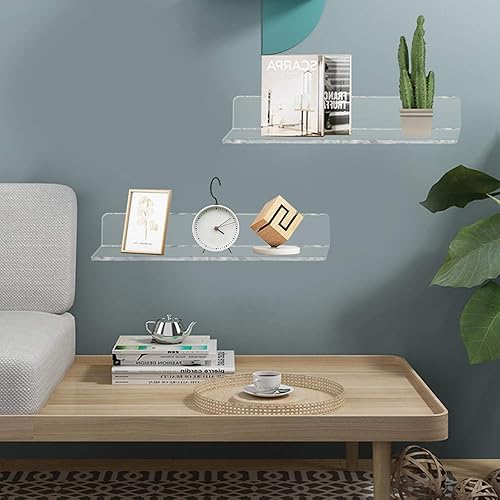 Miniatura 8 de Weiai Estantes acrílicos, estante flotante transparente montado en la pared para dormitorio, sala de estar, baño
