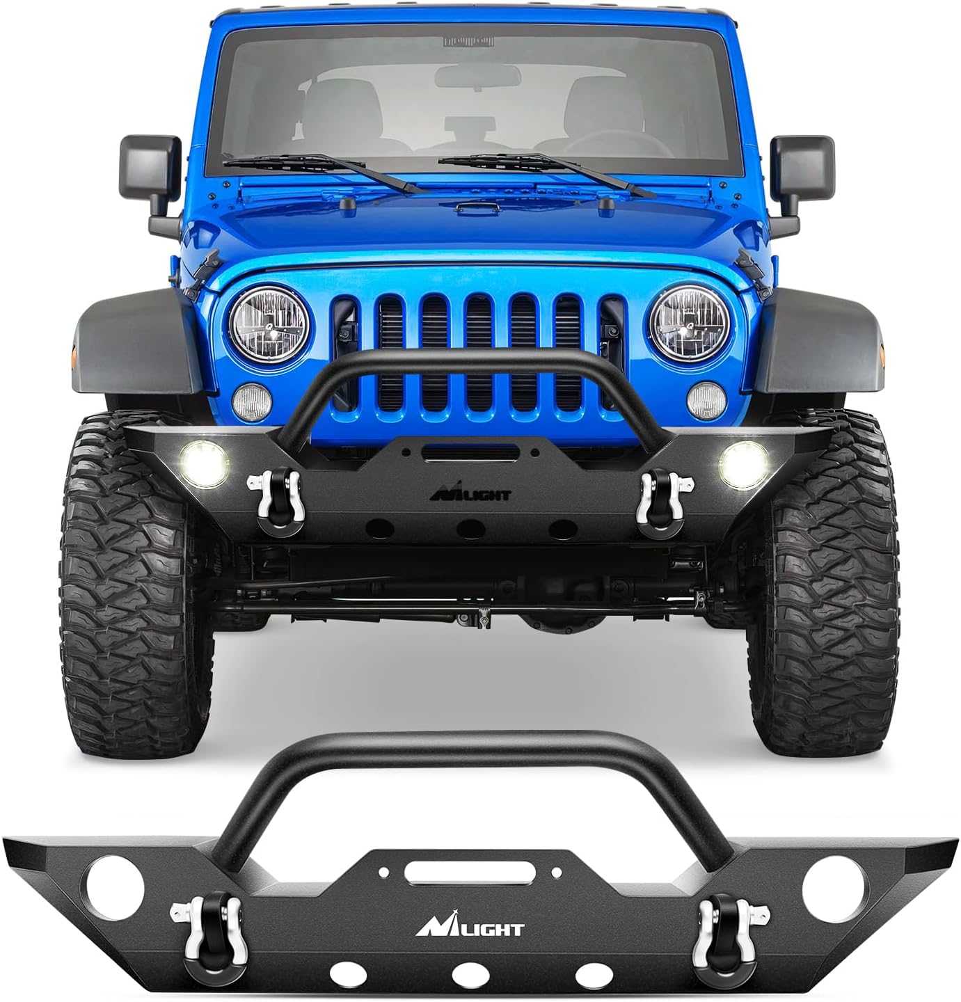 Nilight Front Bumper Compatible for 2007 2008 2009 2010 2011 2012 2013 2014 2015 2016 2017 2018 Jeep Wrangler JK/JKU Rock Crawler Fog Lights Hole Winch Plate