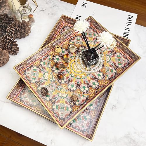 Miniatura 9 de Bandeja decorativa de mármol azul, bandeja grande para servir con asas, bandeja rectangular de plástico Morden para mesa de café, sala de estar