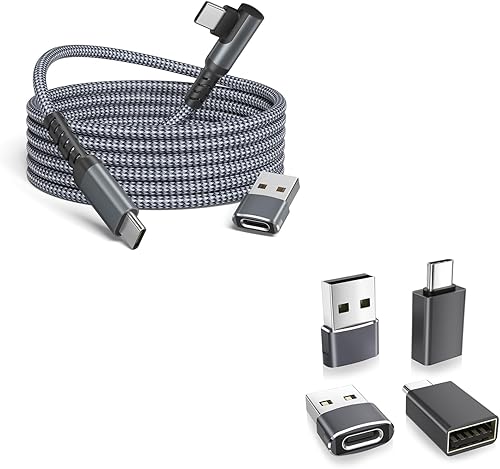 Basesailor Paquete de adaptador USB a USB C con cable USB C a C en ángulo recto de 100 W, compatible con MacBook Pro, iPad Air 4 5 5th Mini 6