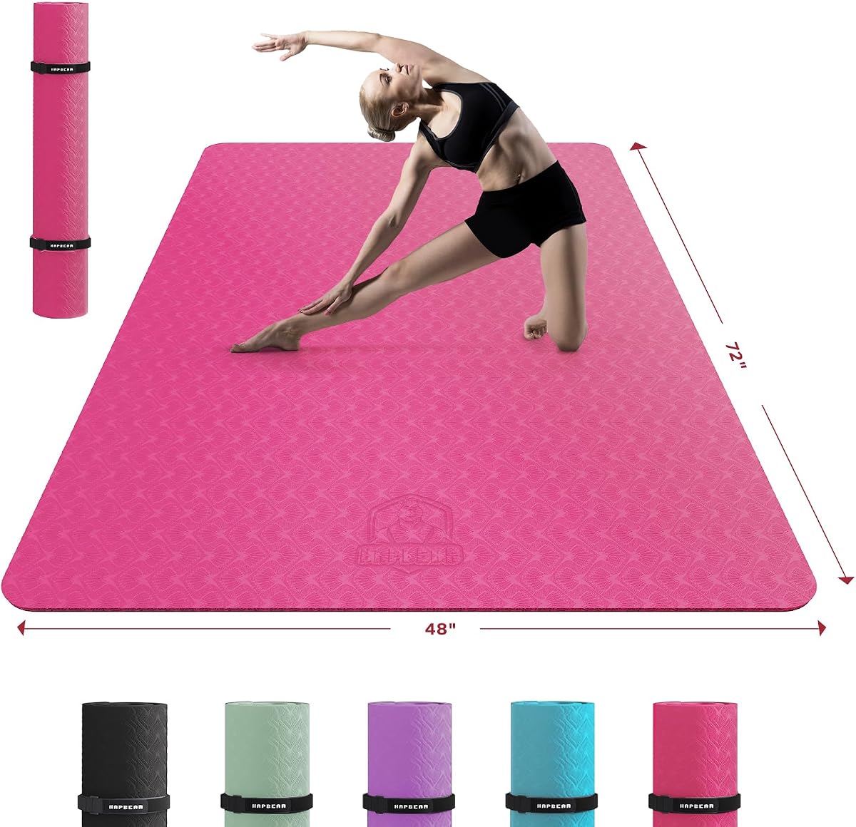 HAPBEAR Esterilla de yoga extra grande – 2.835 x 1.890 x 0.236 in (1/4 pulgadas), antideslizante, duradera, gruesa y ancha para ejercicios en casa, yoga, pilates, estiramientos y ejercicios cardiovasculares.