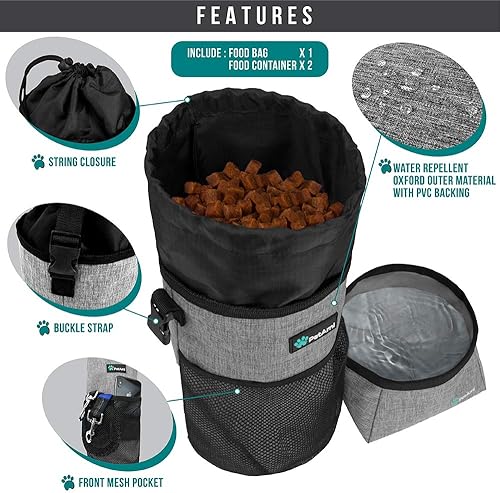 Miniatura 2 de PetAmi Bolsa de viaje de comida para perros  Transportador de croquetas para perros con kit de cuencos de agua plegables para perros  Almacenamiento
