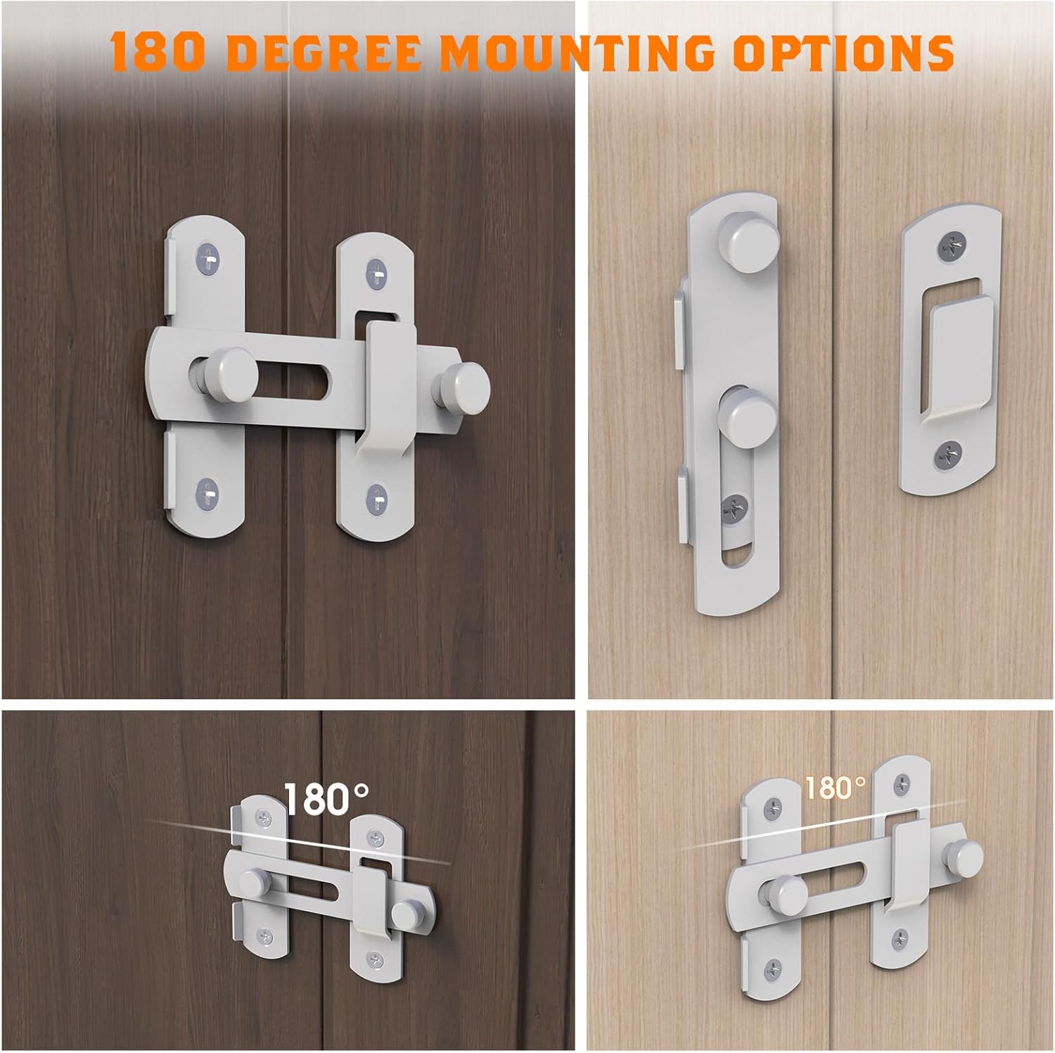 Barn Door Lock Latches, Matte Black Stainless Steel Flip Gate Latch Security Door Latch, Door Lock for Barn Door, Pet Door, Bathroom, Cabinet Closet, Window, Sliding Door Latch (2 Packs Matte White)