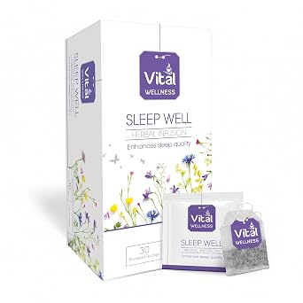 Vital Sleep Well Herbal Tea Chamomile, Lavender & Vanilla Extract Blend Relaxing Bedtime Tea Caffeine-Free 30 Tea Bags