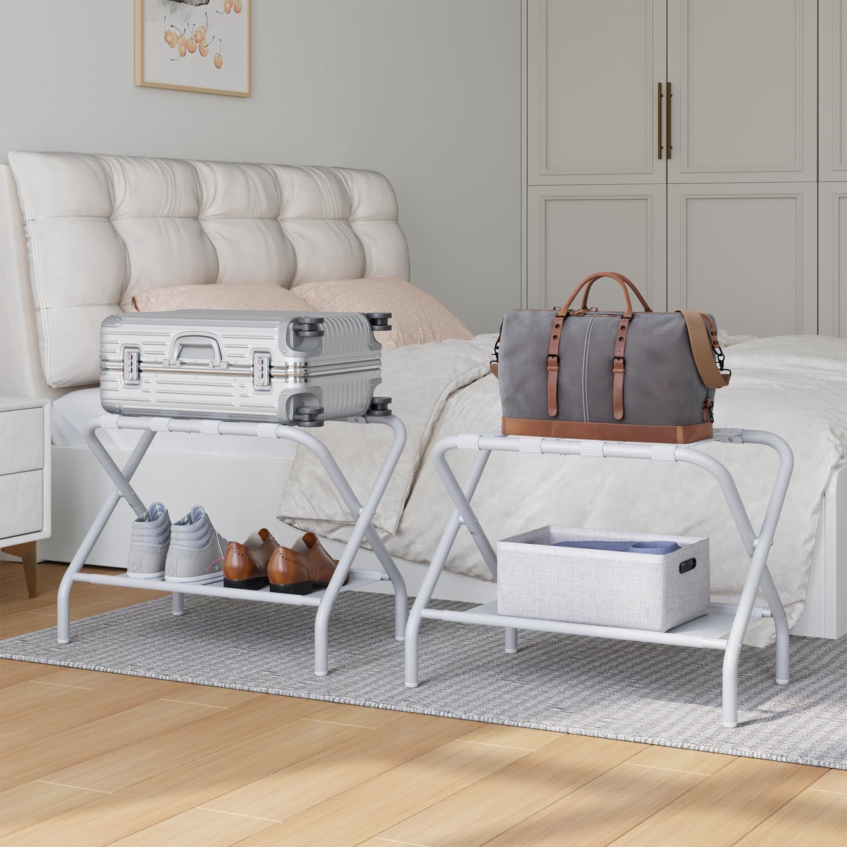 Smart FENDEE Confezione da 2 supporti pieghevoli per valigie con ripiano in tessuto, in acciaio, portatile, per camera degli ospiti, camera da letto, hotel, facile da montare, portata fino a 50 kg,