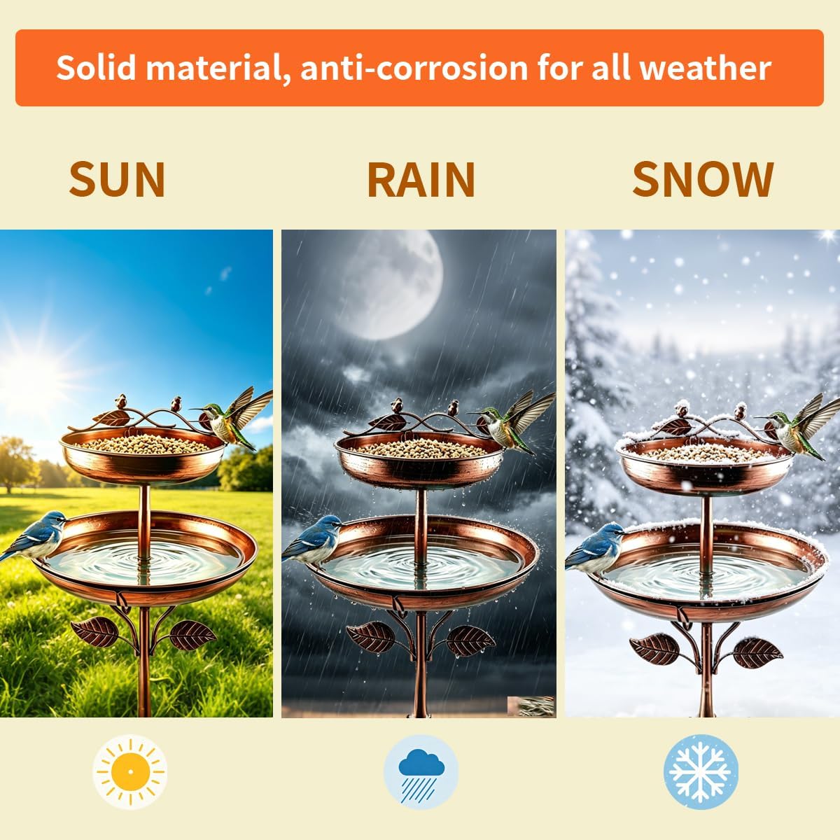 Bird Bath for Outside, 45In Vintage Freestanding Birdbaths for Outdoors, Double Metal Bird Bath Feeder Bowls for Garden Patio Yard Lawn Decor (Bronze)