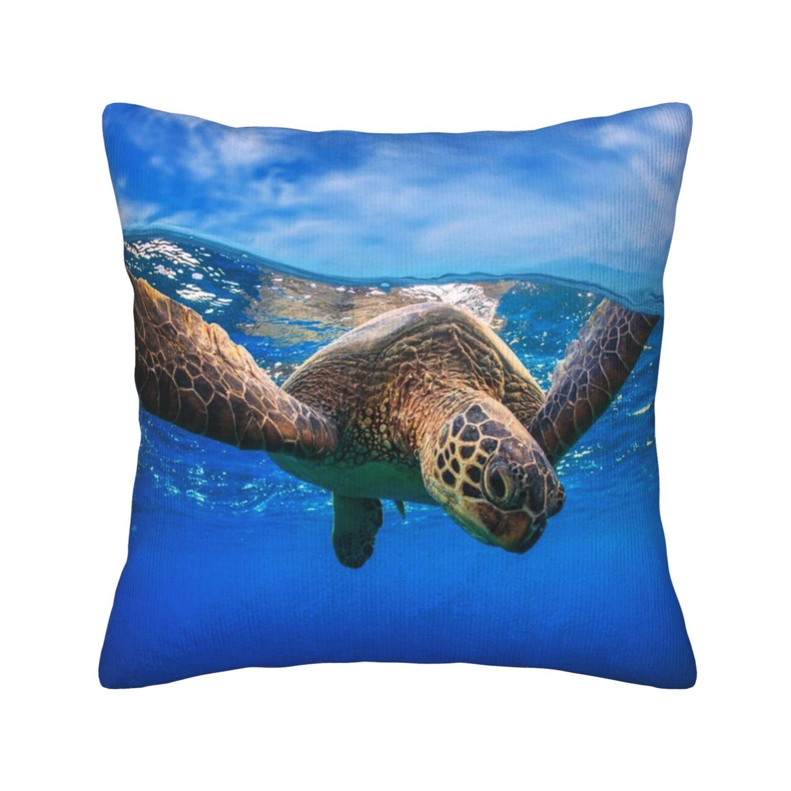 Housse de coussin velours côtelé tortue de mer finition luxe