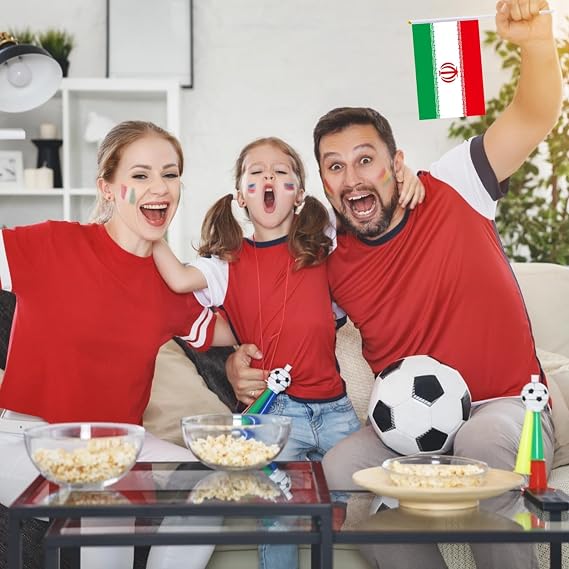 32 Countries Flags of The World 14x21cm World Flags National Flag with 30cm White Pole, Suitable for Football Fans World Cup Football 2026 Celebration Decorations