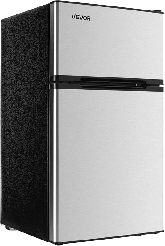 VEVOR Mini Fridge with Freezer 3.2 Cu.Ft 3.2 cu ft Compact Freezer Stainless Steel — 1 of 9