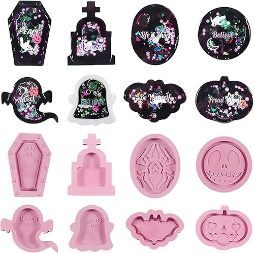 Miniatura 5 de 8 moldes de resina para Halloween, diseño de calabaza, murciélago, lápida, arena movediza, moldes de resina epoxi, molde de silicona para joyería