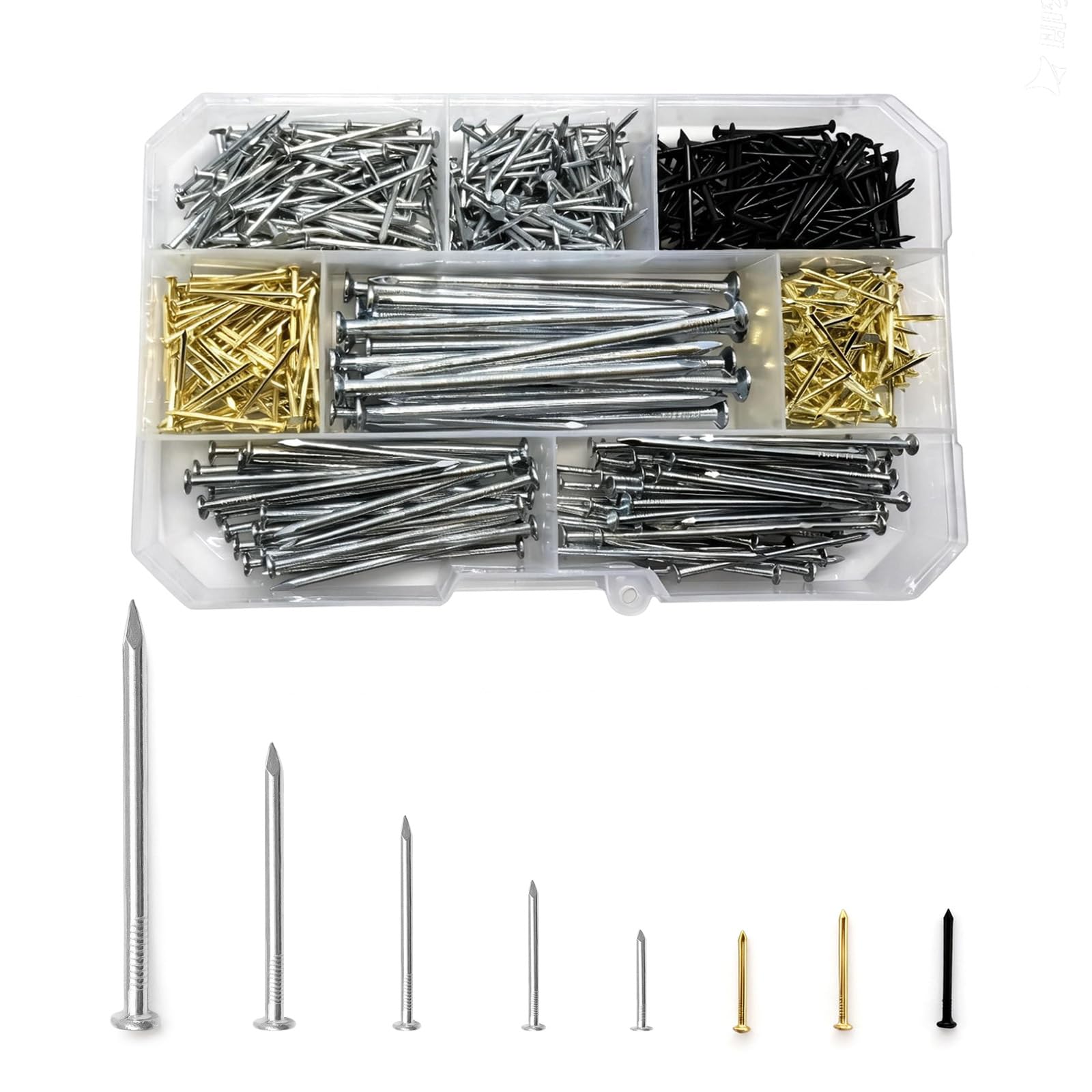 Haespot 600pcs Galvanized Nails Assortment,20-80mm Multi-Size, Picture Hanging Nails, Small Nails for Hanging Pictures, Wood Nails, Wall Nails,