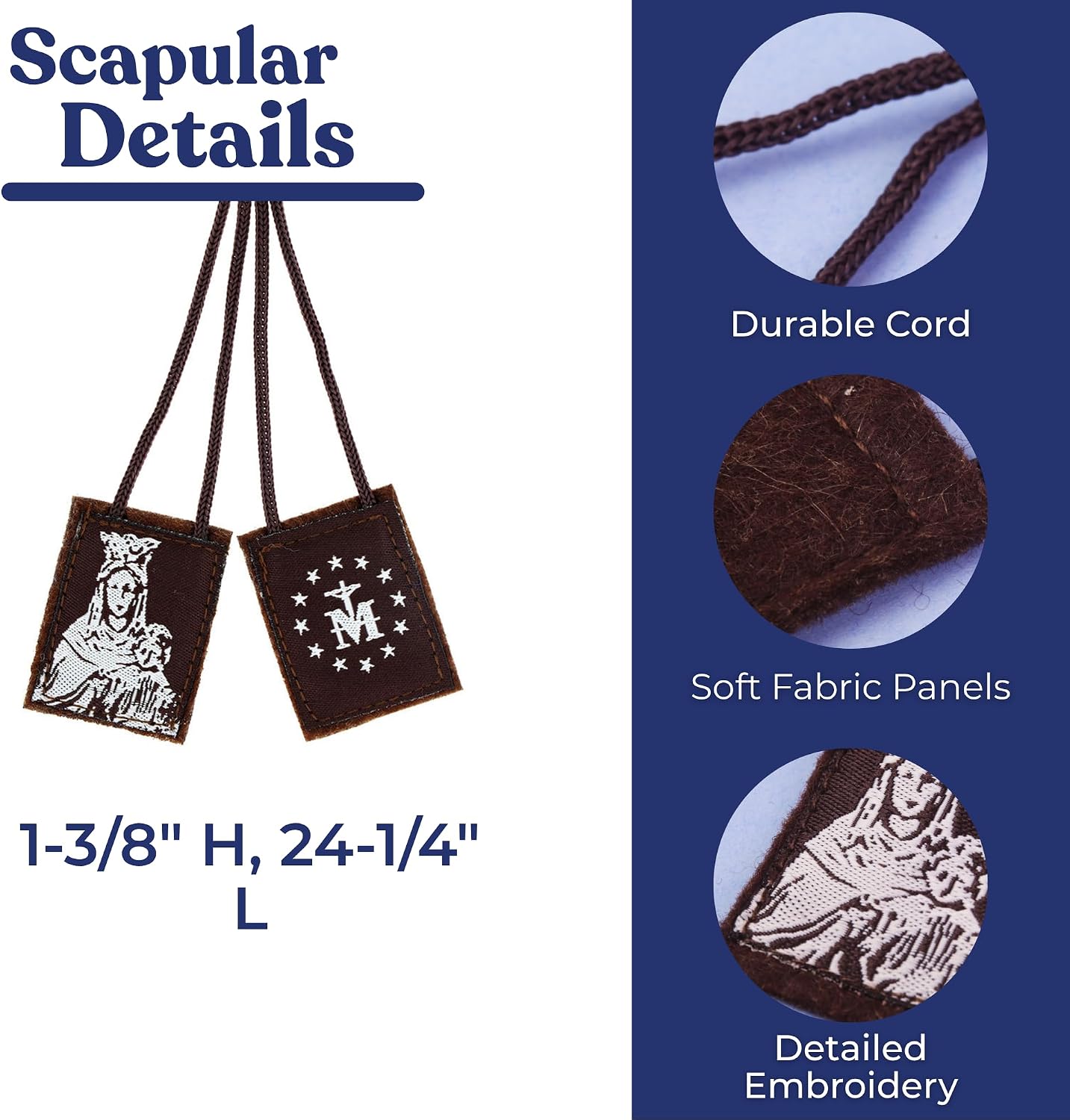 Needzo Our Lady of Mt. Carmel Marian Scapulars, Embroidered, Pack of 3