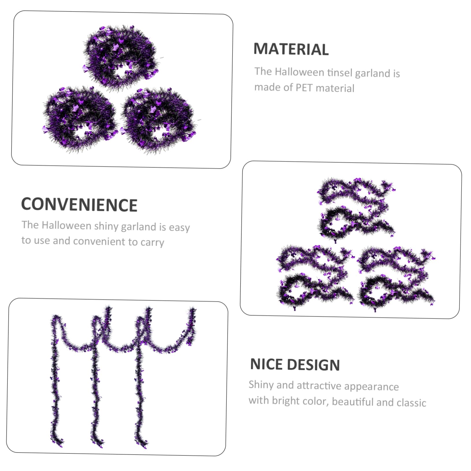 HOOTNEE 3pcs Halloween Tinsel Garland Metallic Decorative Ornaments for Use for Room Garden and Door Halloween Decorations