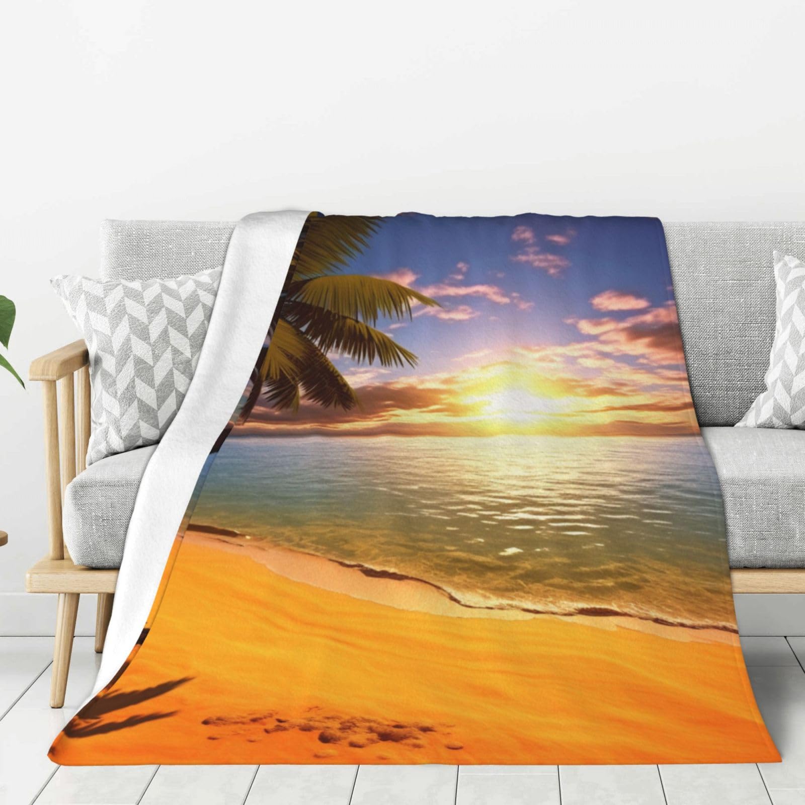 Couverture en flanelle motif palmier jeté canapé polaire lit