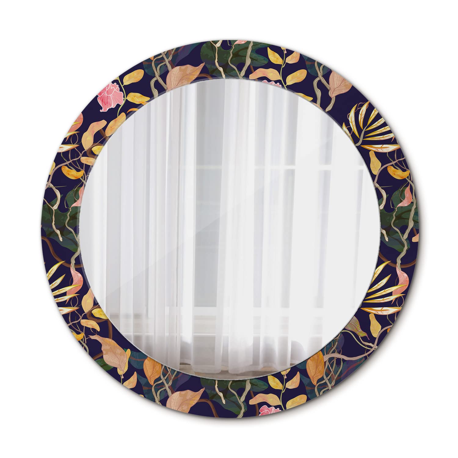 Miroir mural Ø70 cm Tulup en verre haut de gamme avec décor botanique pour intérieur chic