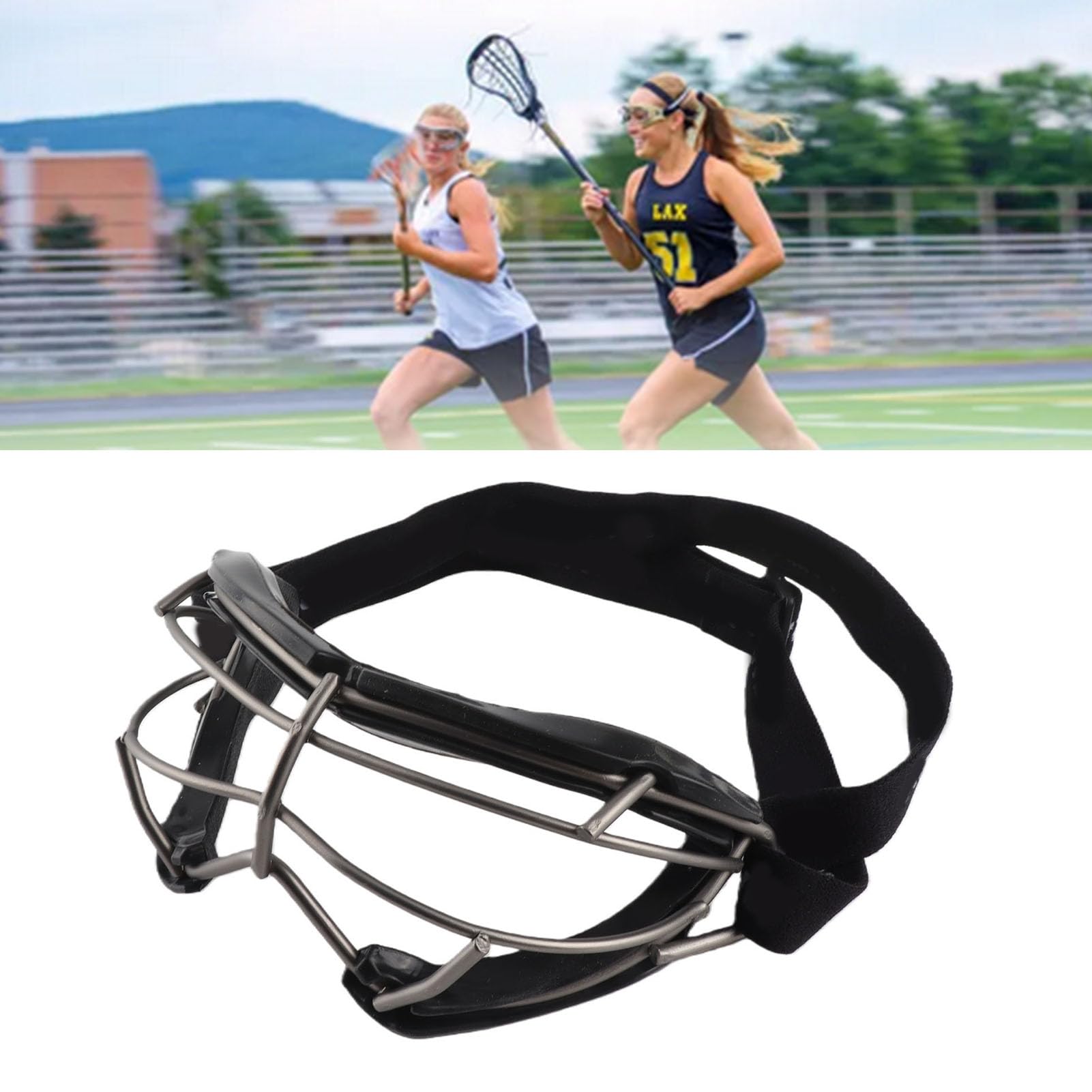 CHICIRIS Gogle do Lacrosse Silikonowe Antypoślizgowe Okulary Ochronne Rama ze Stopu żelaza Szerokie Pole Widzenia Lekka Osłona Twarzy dla Kobiet Trening Sportowy Trening Hokejowy