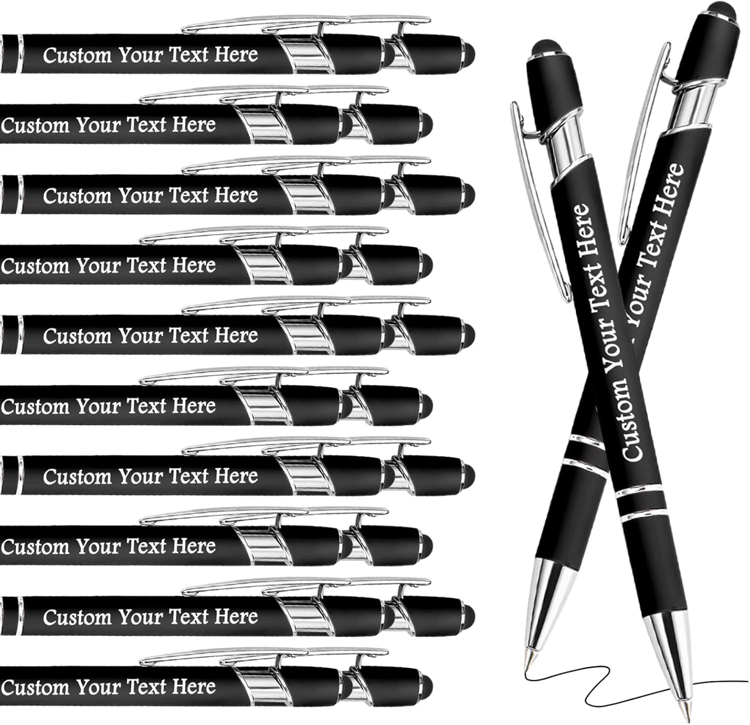 Up to 300 Personalized Custom Pens with Name Bulk Free Engraved Customized Pen Stylus Logo Text Gift for Men Women Black Ink Business Graduation Birthday 20 Pcs