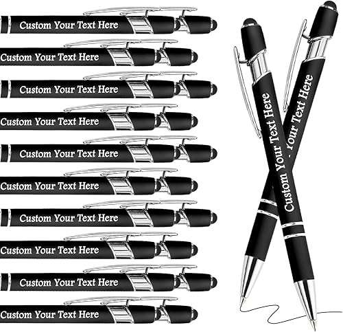 Hasta 300 bolígrafos personalizados con nombre grabado gratis, lápiz capacitivo, logotipo, regalo de texto para hombres y mujeres, tinta negra,