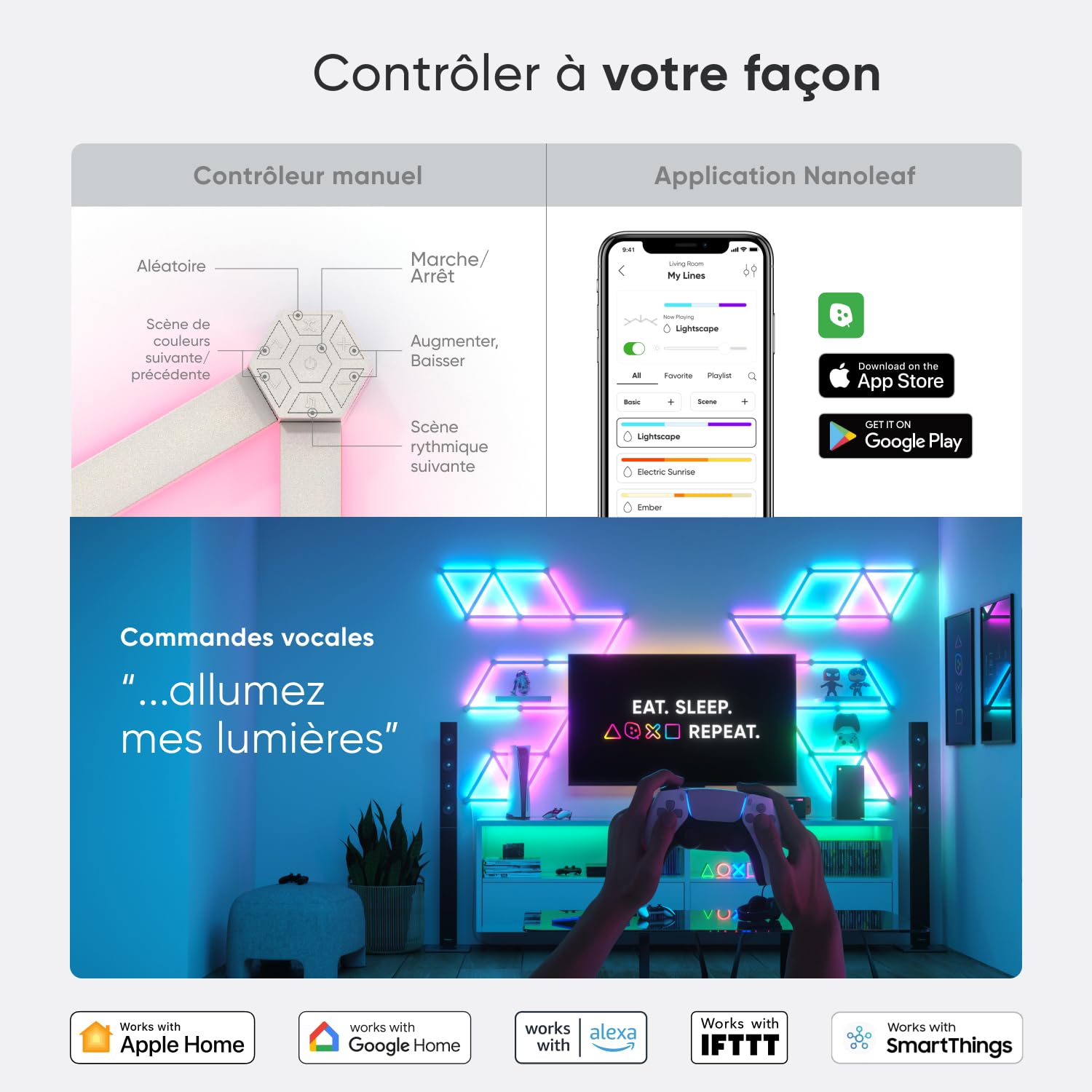Nanoleaf Lines 60 Degrés Kit de Démarrage, 15 Barres Lumineuses LED RGBW Connectées - Appliques Murales Luminaires Intérieur Modulaires Wi-Fi 16M Couleurs, Compatible Alexa, pour Salon Chambre Gaming
