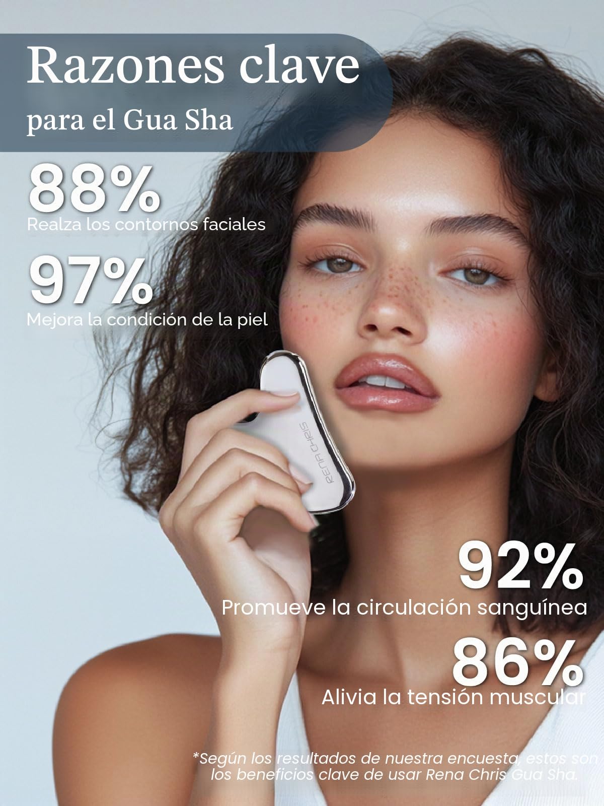Rena Chris Gua Sha Facial Masajeador,Piedra GuaSha de Acero Inoxidable para Esculpir la Línea de la Mandíbula, Eliminar las Bolsas de los Ojos, Regalos para el Cuidado de la Piel(Plata)
