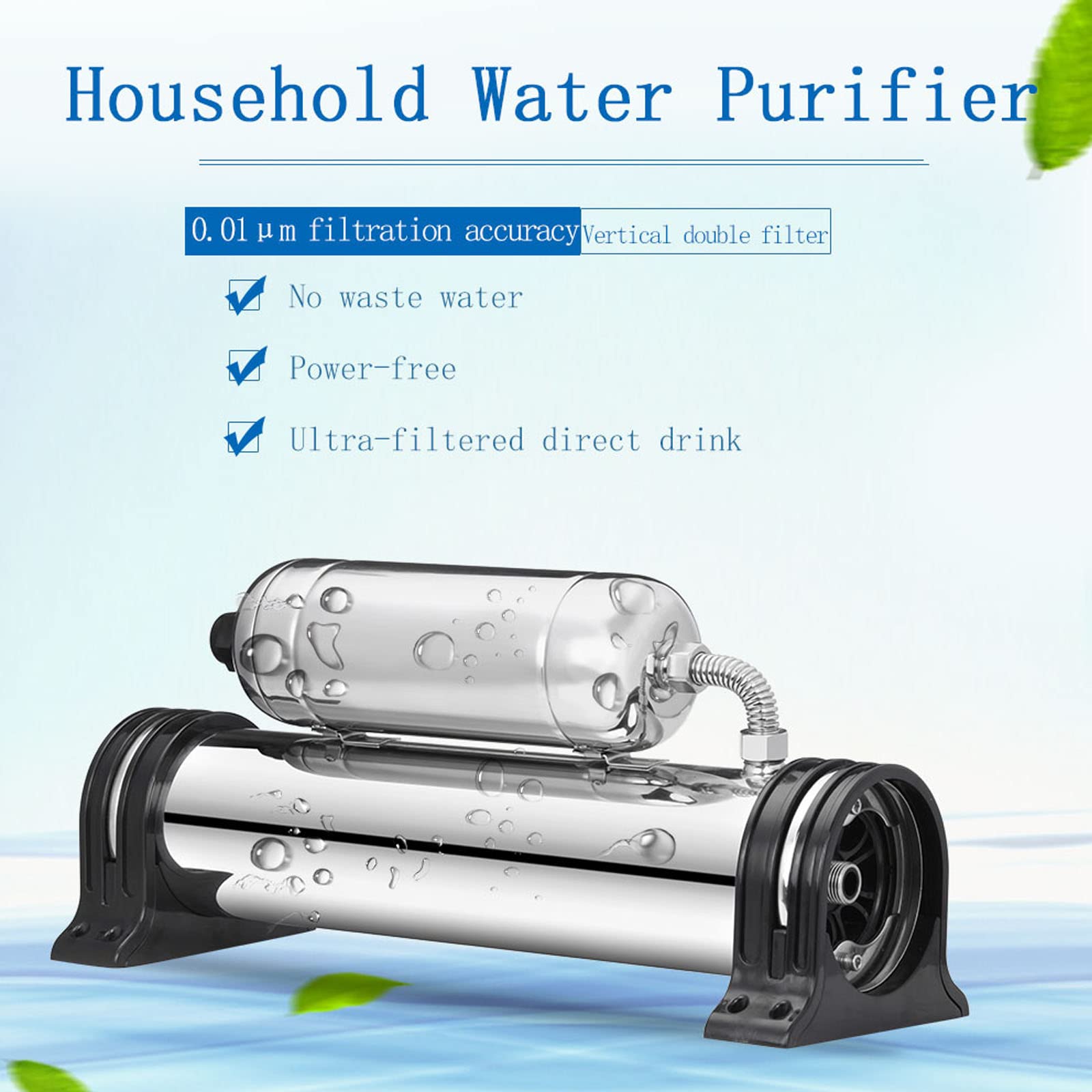LGXEnzhuo Vertical Stainless Steel Filter Vertical Stainless Steel Household Water Filter 0.01?m Filtration Accuracy Vertical Double Filter 1000L/H 1/2inch Pipe Interface