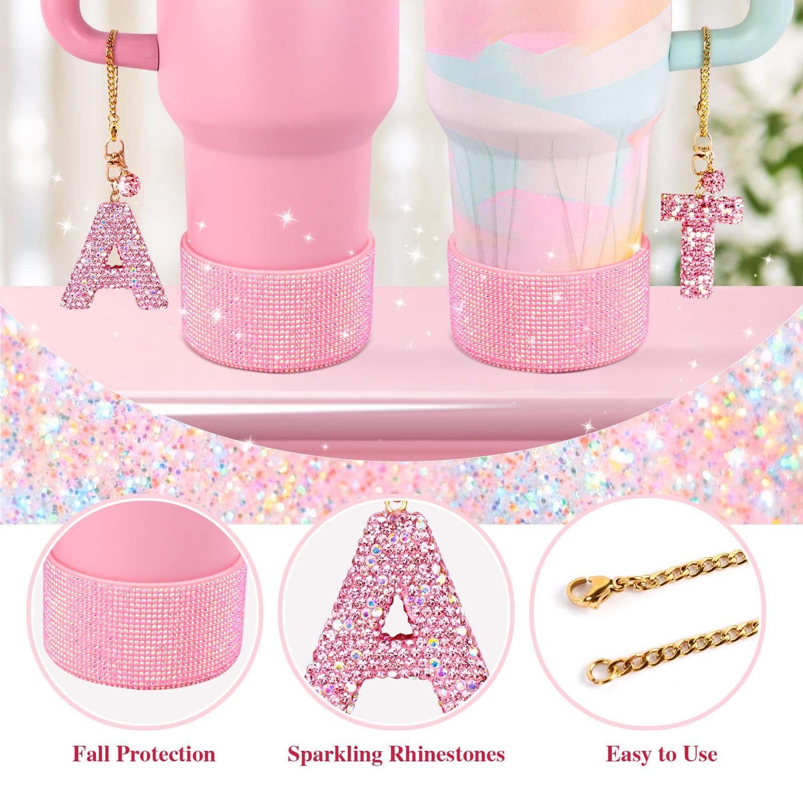 Stanley Cup Zubehör Set – 3 Strohhalm-Aufsätze Rosa & 2 Blumen-Anhänger Für 850 Ml / 1134 Ml Becher