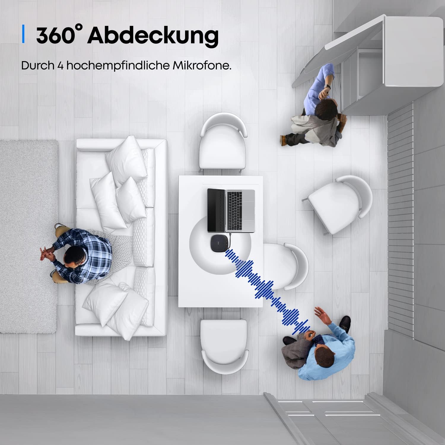 Anker PowerConf S330 USB Lautsprecher, Konferenzlautsprecher mit 4 Mikrofonen 360° Raumabdeckung