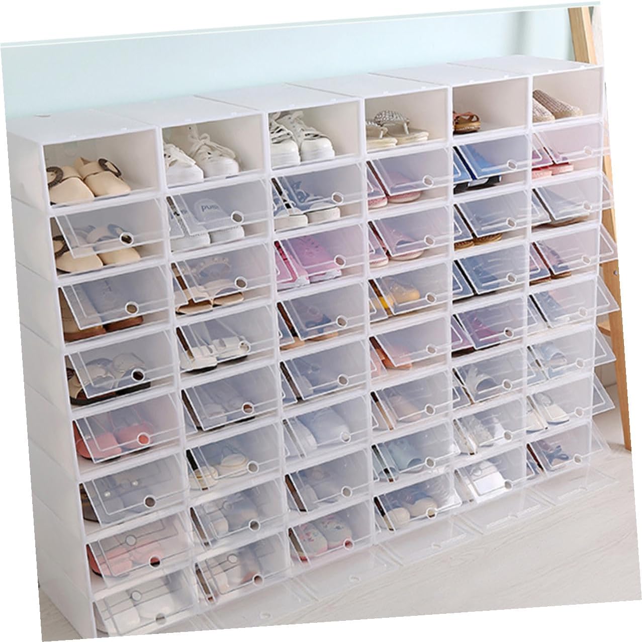 12pcs Large Stackable Shoe Boxes Thickened Plastic Shoe Storage Containers with Lids for Closet and Sneaker Organization