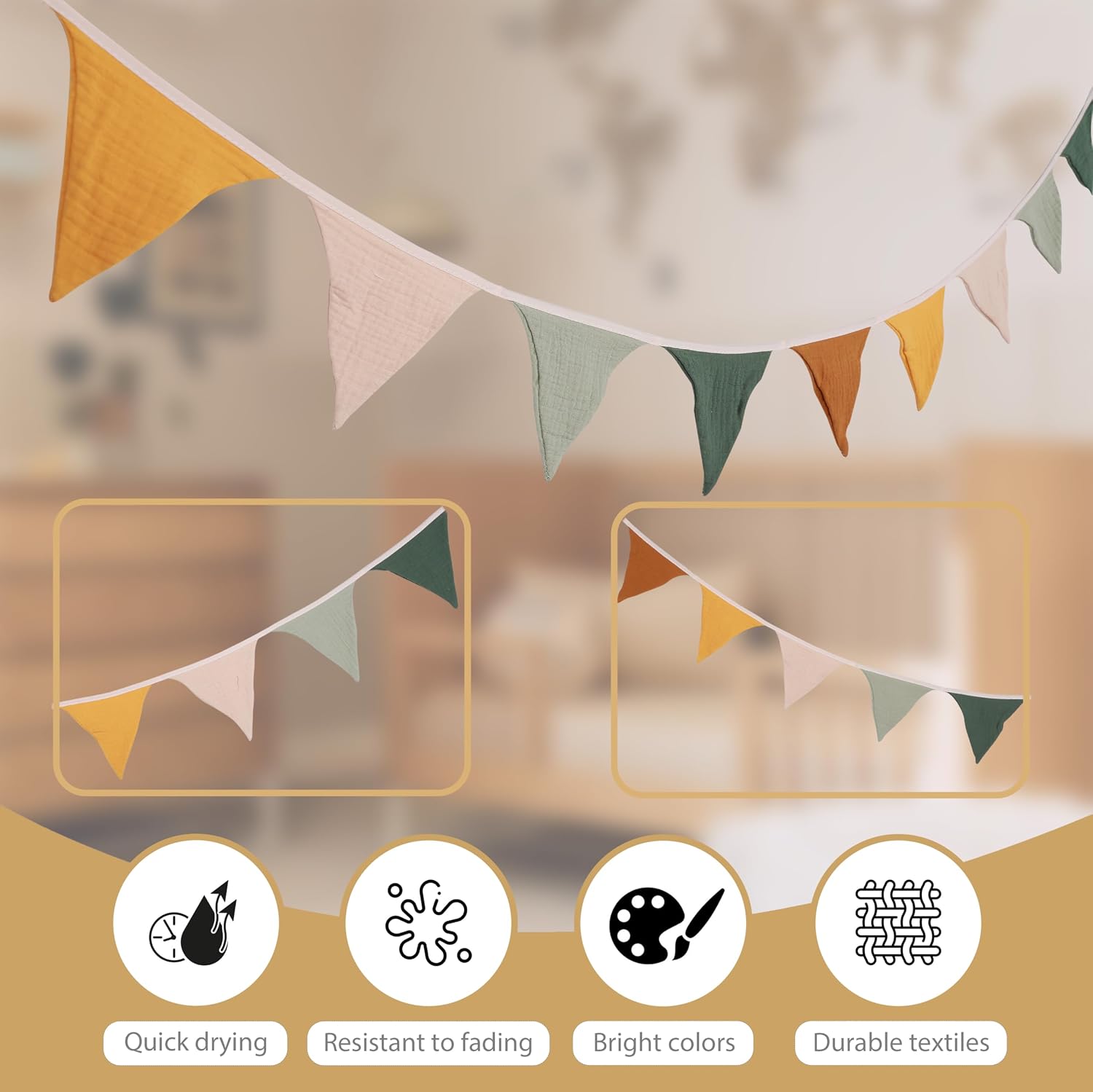 Pennant Banner Flags,Infant and toddler room decoration pennant,for Nursery Decor Baby Birthday Boho Wedding Shower Party Event (Light Green Banner) image 3
