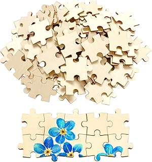 100 Piece Blank Puzzle Pieces for Crafts, Freeform Blank Wooden Puzzles for Arts & DIY, Each Piece is 1.8x1.3 Inches with Round Traditional Knob Interlocks