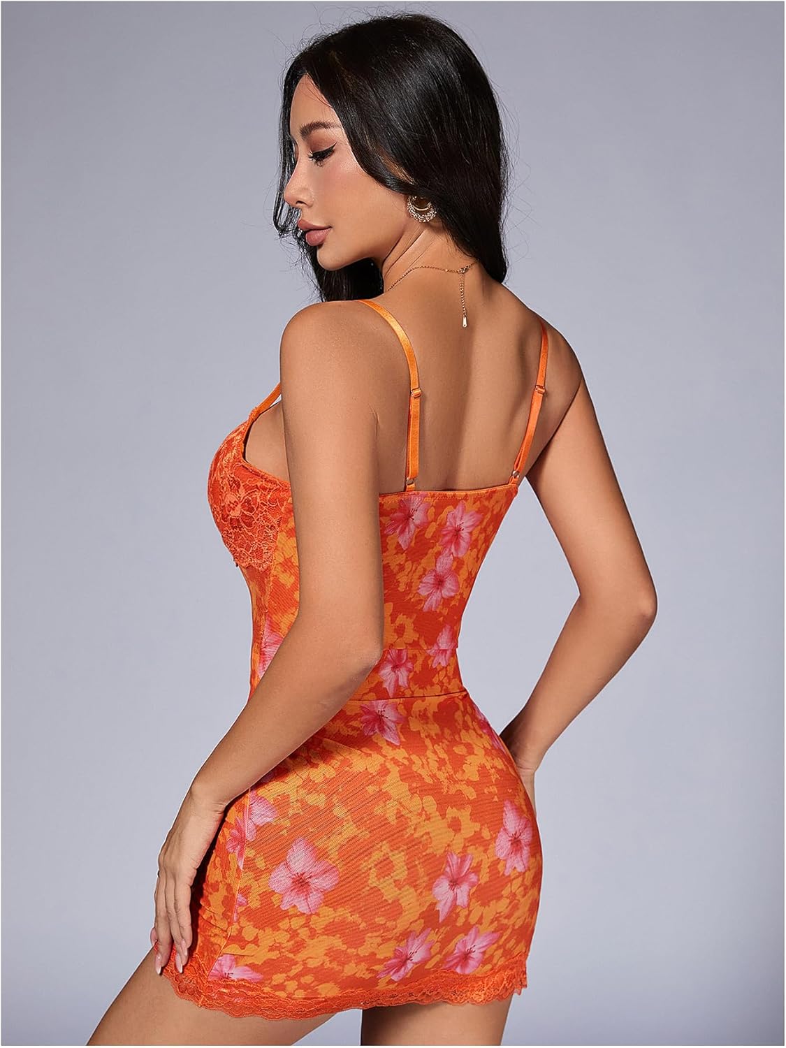 Milumia Women's Floral Contrast Lace Cami Dress Spaghetti Strap Bodycon Mesh Mini Dresses - Image 2